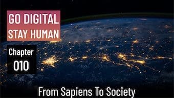 Een foto van de aarde vanuit de ruimte met de woorden go digital stay human